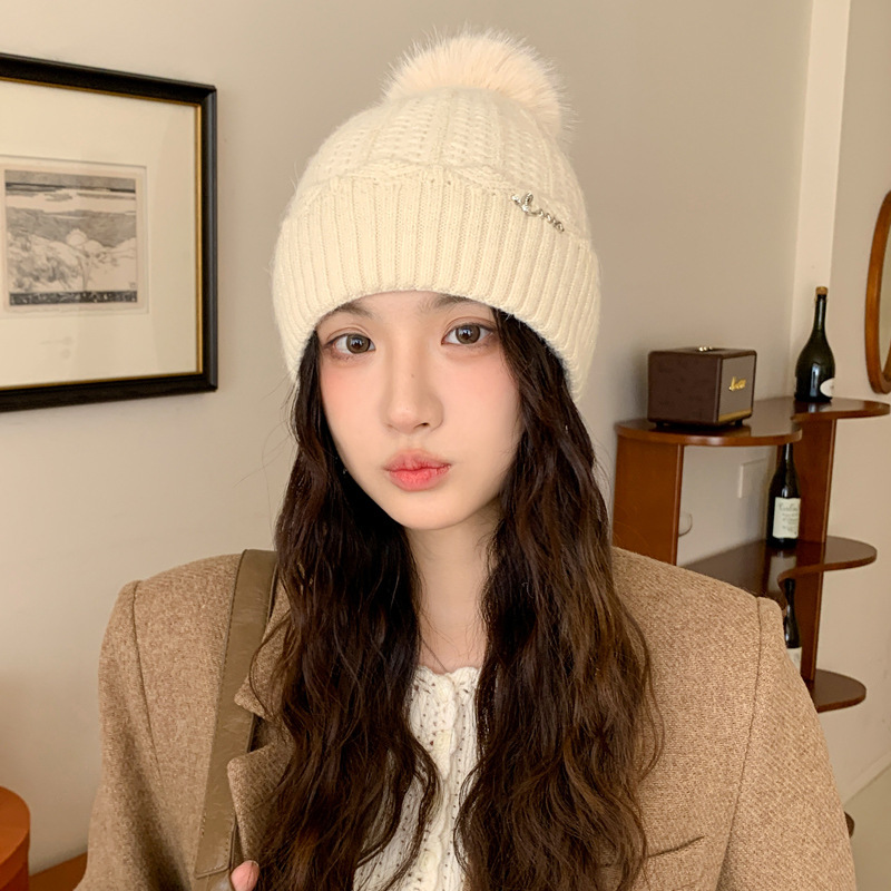 冬天帽子女时尚百搭骑行针织帽大头围显脸小毛线帽毛球护耳包头帽|undefined