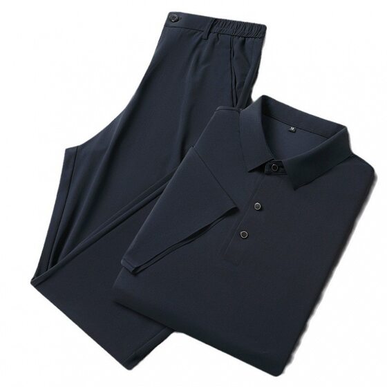 Casual Suit 2025 Men's Casual Fashion Polo Shirt Short-Sleeved T-Shirt Pants Middle-Aged and Elderly Business Cross-Border