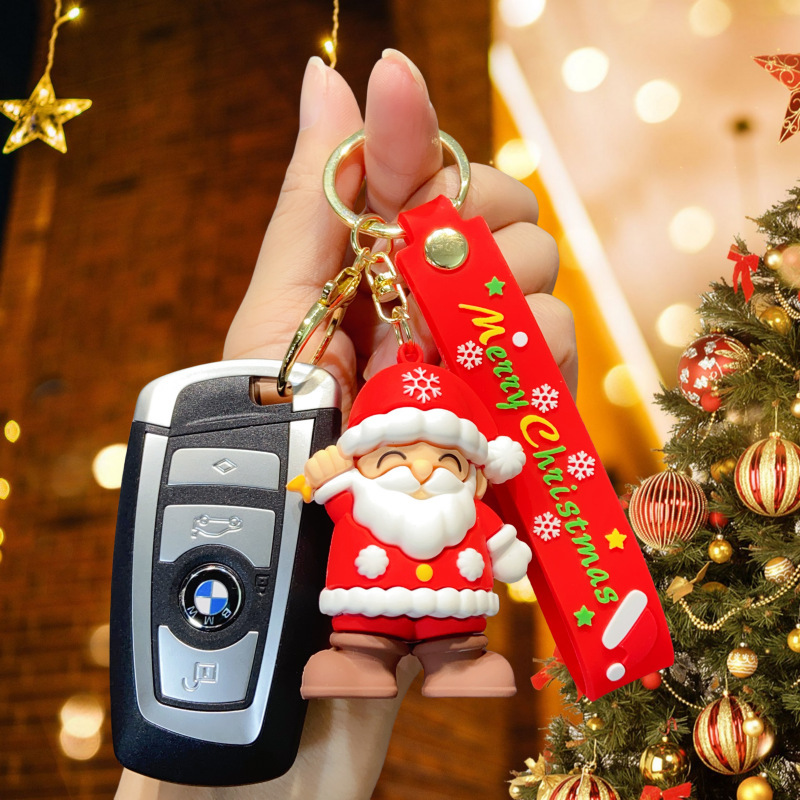クリエイティブクリスマスキーホルダーかわいいサンタクロースストラップ自動車かばんキーホルダーカップルクリスマスプレゼント|undefined