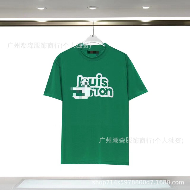 现货跨境奢潮驴家高品质L满印字母短袖外贸经典款圆领男女宽松T恤|undefined