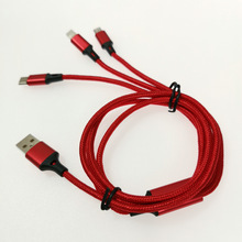 三色一拖三数据线适用乐视type-c苹果安卓3合1智能手机充电线