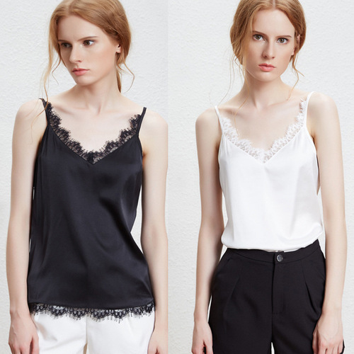 Black Small Strap Tank Top for Women to Wear Outside, Summer Short-Sleeve Sexy White Lace Underwear Tank Top for Women, Beautiful Back Design, Inner Layer Top