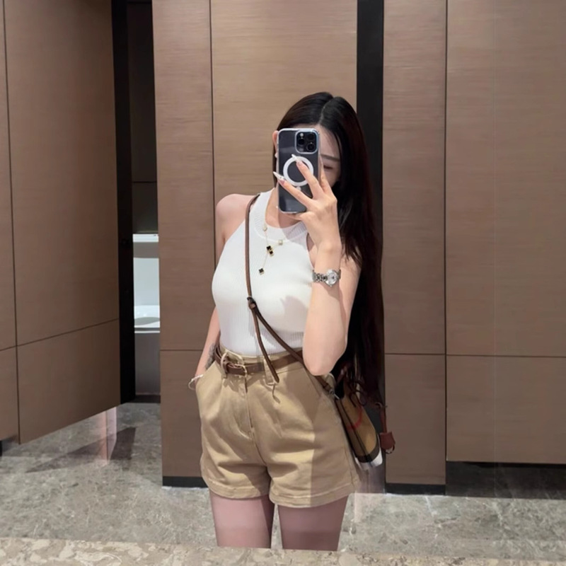 European and American Style Simple Khaki Denim Shorts for Women 2025 Summer Thin High-Waisted Petite Versatile Hot Pants