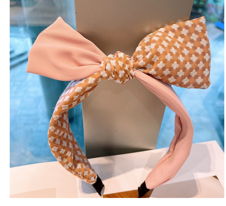 Retro Houndstooth Color Matching Bow Headband display picture 5