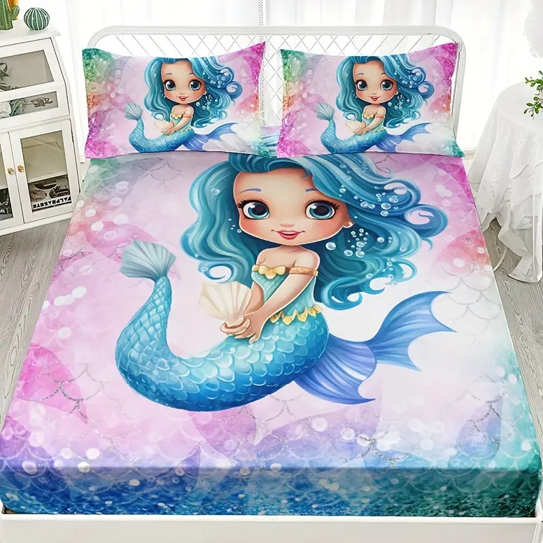 TEMU / JIT transfronterizo tejido doméstico niña sirena patrón 3D impresión digital cama