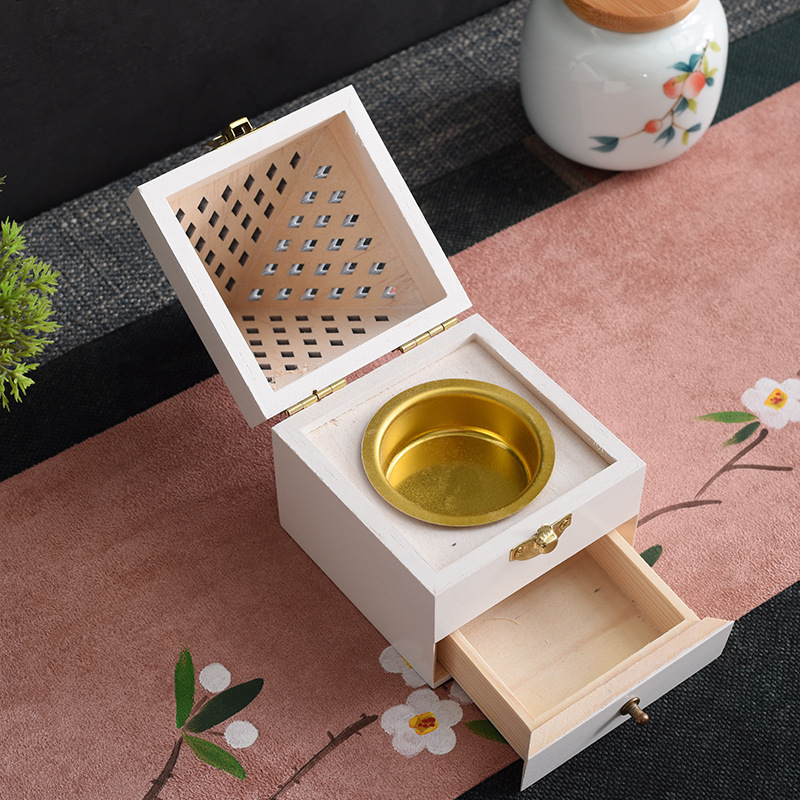 创意中式松木香炉仿古香薰盒镂空熏香炉 复古多功能金字塔香薰盒