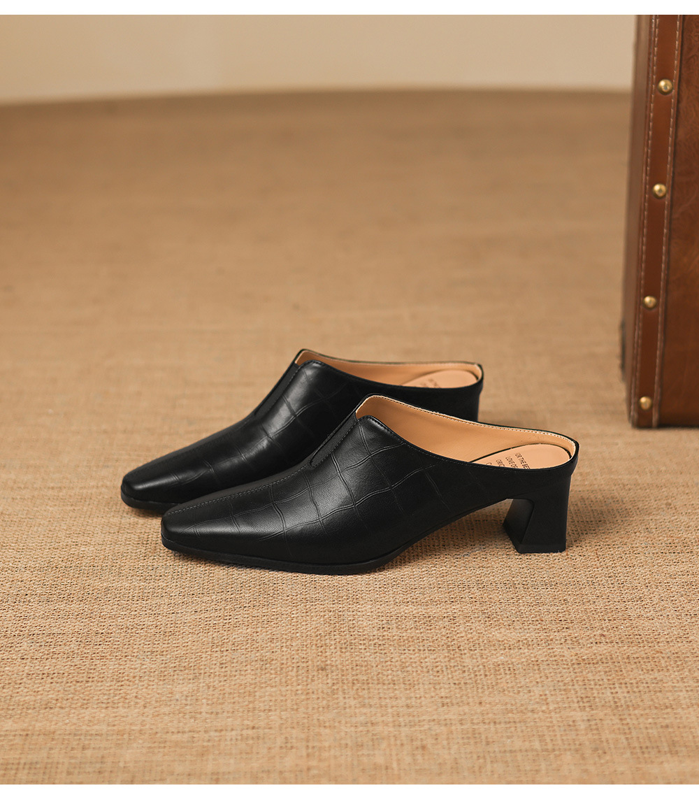 Sandal cao gót nữ mũi nhọn quai ngang gót 5 cm — đen chi tiết 22