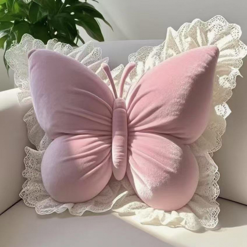 Lace Butterfly Plush Pillow Waist Support Good-looking Women's Home