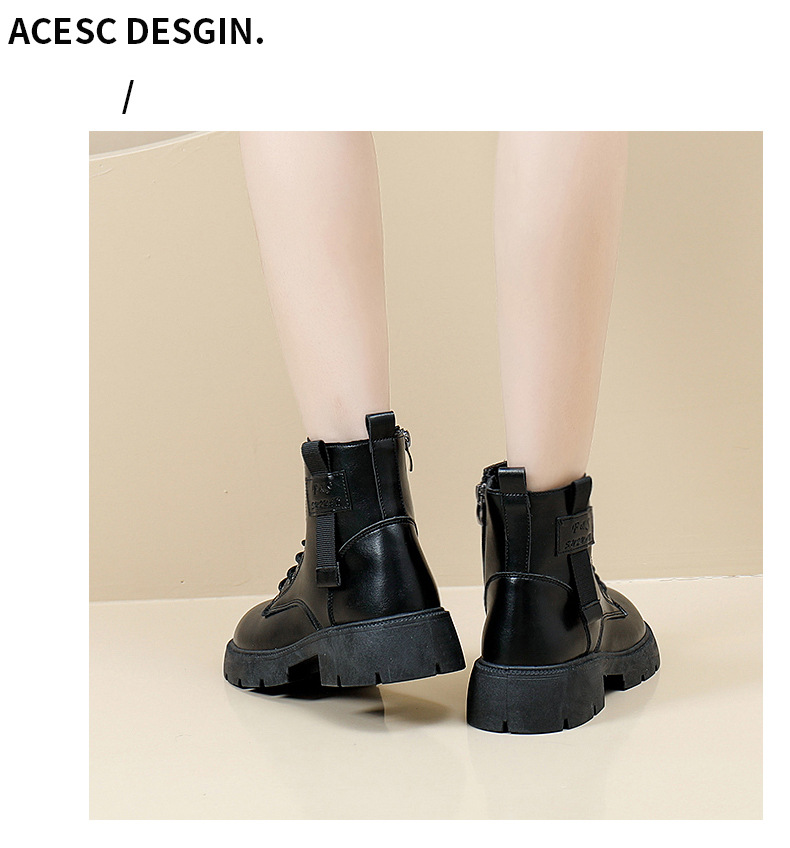 2023 Syksyn uusi brittiläinen paksupohjainen naisten opiskelija lyhytsaappaat sivussa vetoketjullinen moottoripyörän saappaat_voghion.com