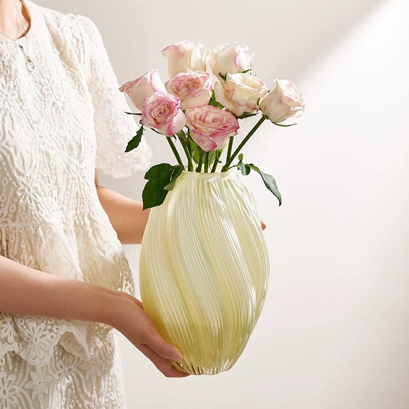 Jarrón de lujo ligero, jarrón de vidrio en espiral retorcido, decoración del hogar de la sala de estar, hermoso arreglo floral hidropónico, decoración de mesa
