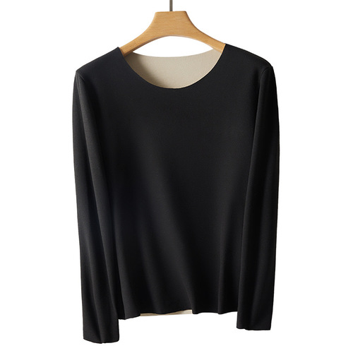 Autumn and winter women's thermal underwear, seamless self-heating fleece-lined thickened warm tops, long-sleeved plus-size base layers