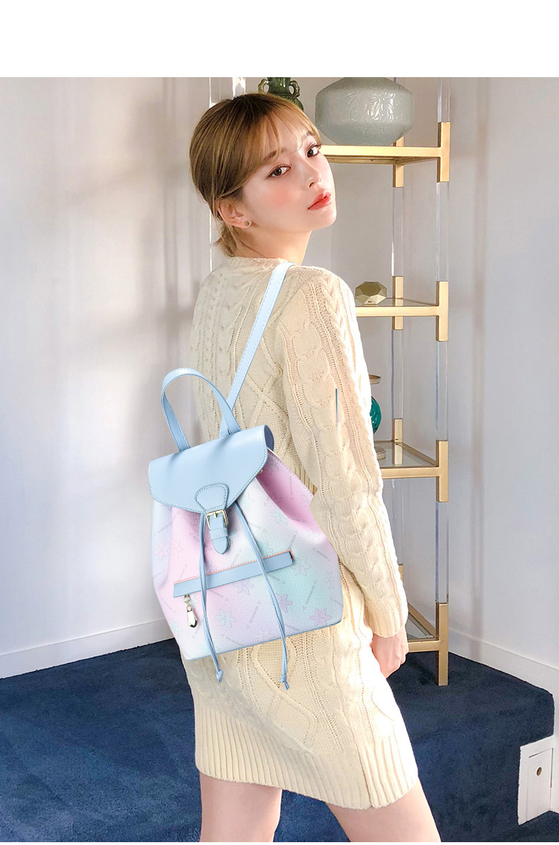 400g Weight Polyester Cotton Lining Material Sewing Thread Fashion Element String, Magnetic Buckle Closure Type Double Shoulder Straps Strap Type Casual, School, Daily Occasion Pu Leather Material Women's Backpack Backpack Gradient Color Pattern All Seasons Season Women's Gender Streetwear Style Bucket Shape Gradient Color Casual School Daily Women's Backpack