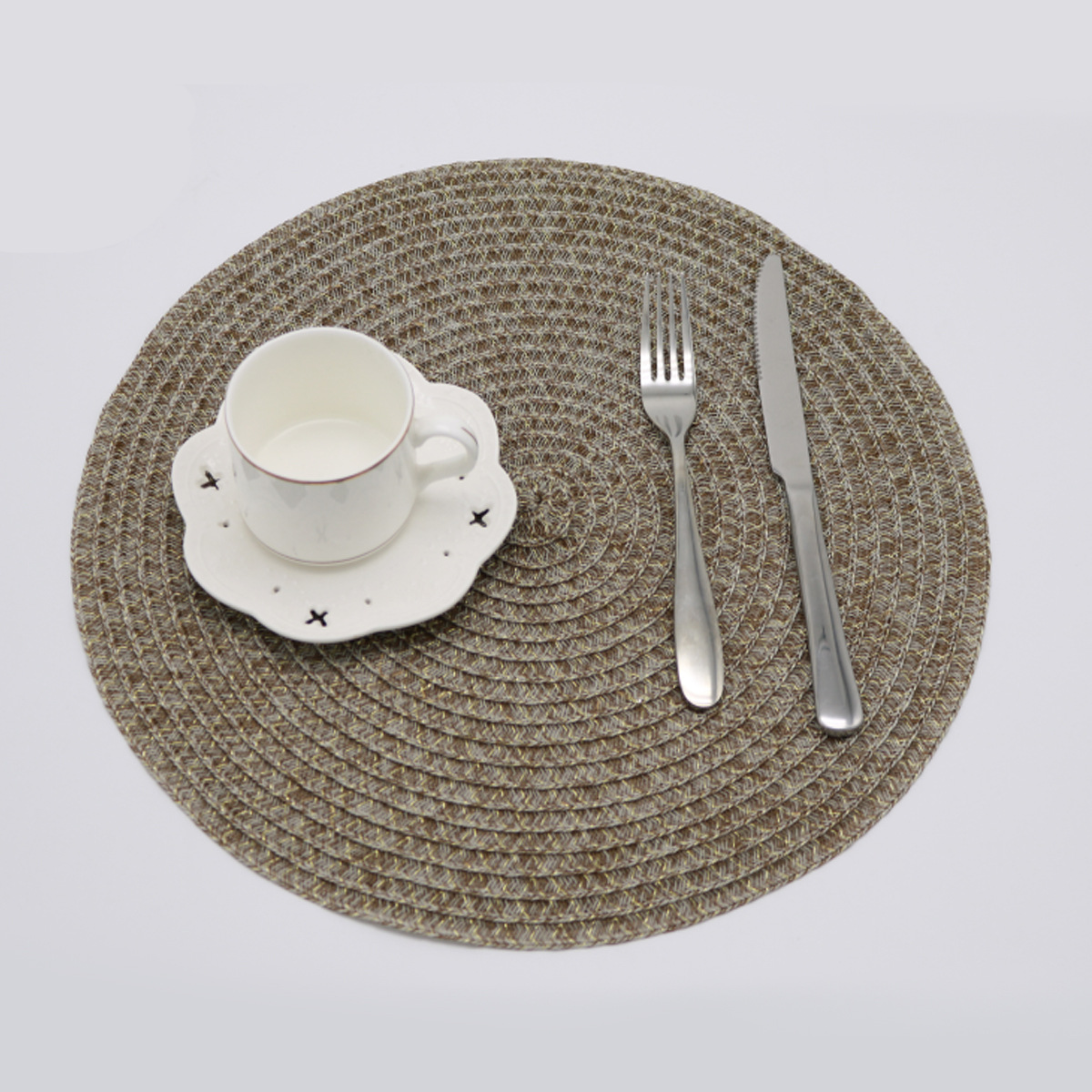 De estilo japonés ronda tejida mantel respetuoso del medio ambiente PE mesa estera de PVC mantel lavable antideslizante mesa decorativa estera montaña