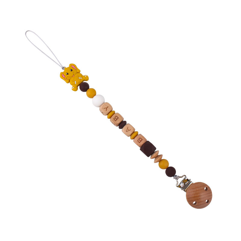 Bebé de dibujos animados elefante de silicona teether stick teether nuevo nombre del bebé pezón cadena anti-caída