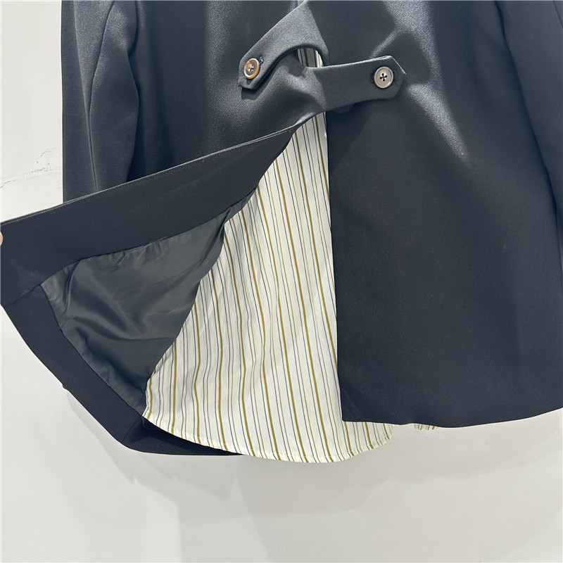 Saco de Traje Negro en Contraste para Mujer Cuello Solapa Corte Holgado