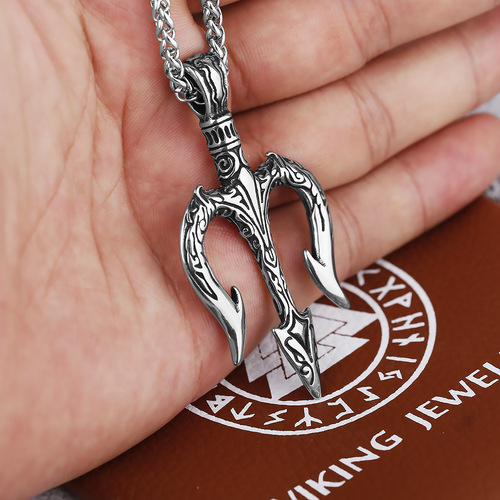 Poseidon Trident Titanium Steel Pendant Trendy Fashion Sweater Chain Men's Hip Hop Personalized Stainless Steel Necklace Pendant