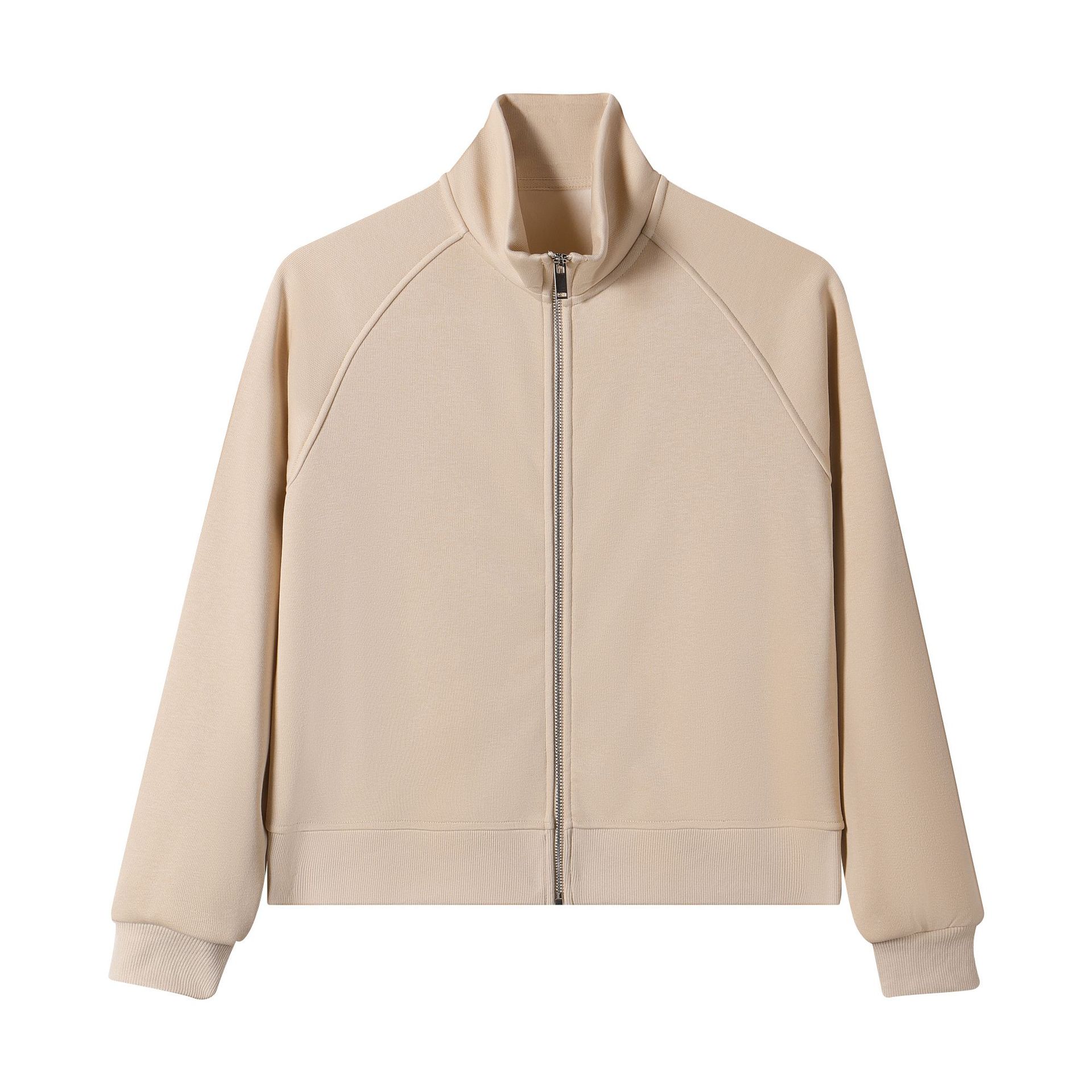 Otoño y invierno pesado 420g algodón isla de color sólido con cremallera de cuello corto chaqueta de moda de mujer con camisa suelta cálida de lana