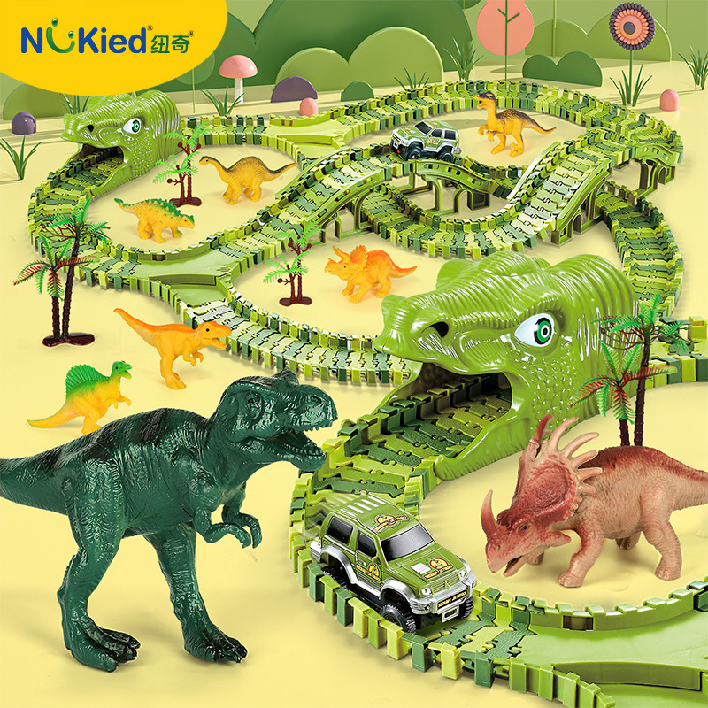 Vehículo eléctrico de vagón de dinosaurio, variedad, montaña rusa ensamblada, juego de modelo de coche de simulación de paraíso, juguetes educativos para niños