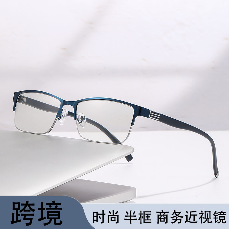 Nuevos hombres de medio marco de negocios Anti-azul gafas de luz marco clásico de los hombres gafas de miopía terminado venta al por mayor 809 miopía