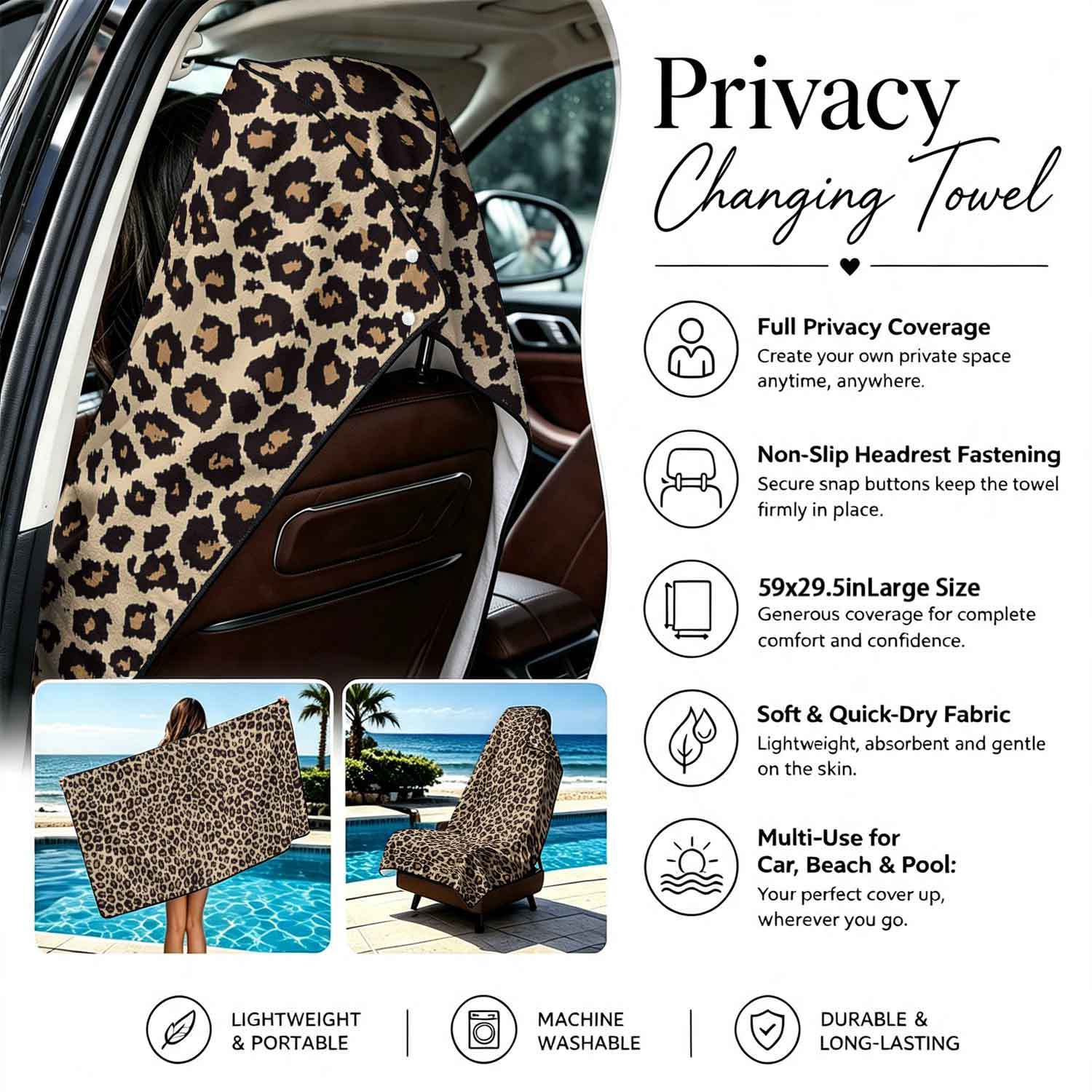Printed bath towel and car seat cover 2-in-1, ultra-fine fiber outdoor beach and car dual-use universal seat cushion