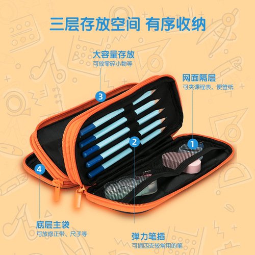 Deli Stationery Children's Student Pencil Bag Stationery Box Student Stationery Bag Large Capacity Cartoon Pencil Box Wholesale