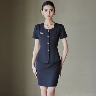 职业正装酒店珠宝店前台气质短袖西装套装女夏季美容院技师工作服