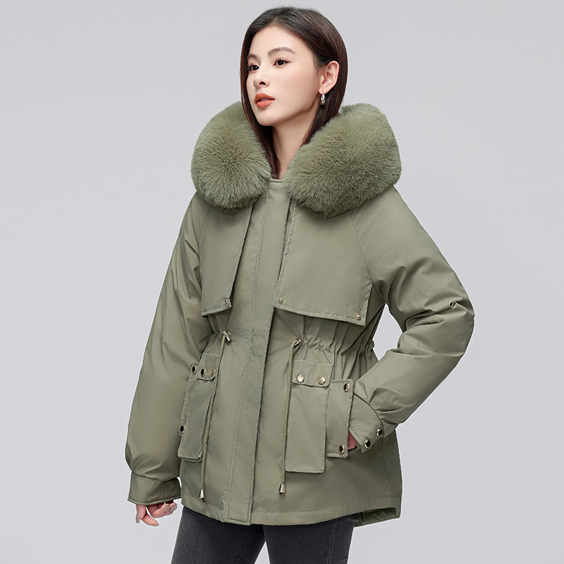 Comercio exterior corto para mujeres 2024 invierno nuevo estilo coreano plumón chaqueta de algodón gruesa y chaqueta caliente de lana grande