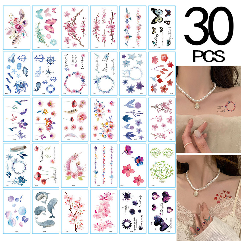 A set of 30 pieces of body painted chest goddess online celebrity style colorful small pattern new suit tattoo stickers men and women fashion