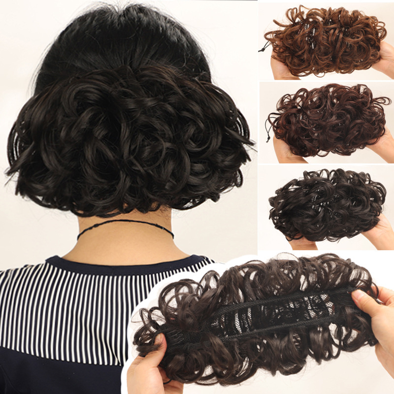 Flower Bun Bride Hair Simulation Curly Hair Bag Cheongsam Wig Fluffy Hair Bun Pull Flower Vintage Pan Bun Ball