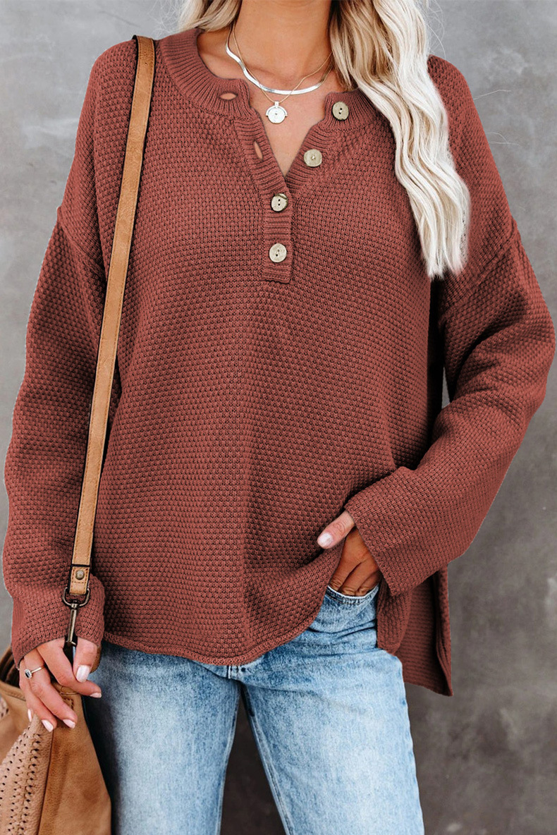 Solid Color Long Sleeve Buttoned Sweater NSQSY86999