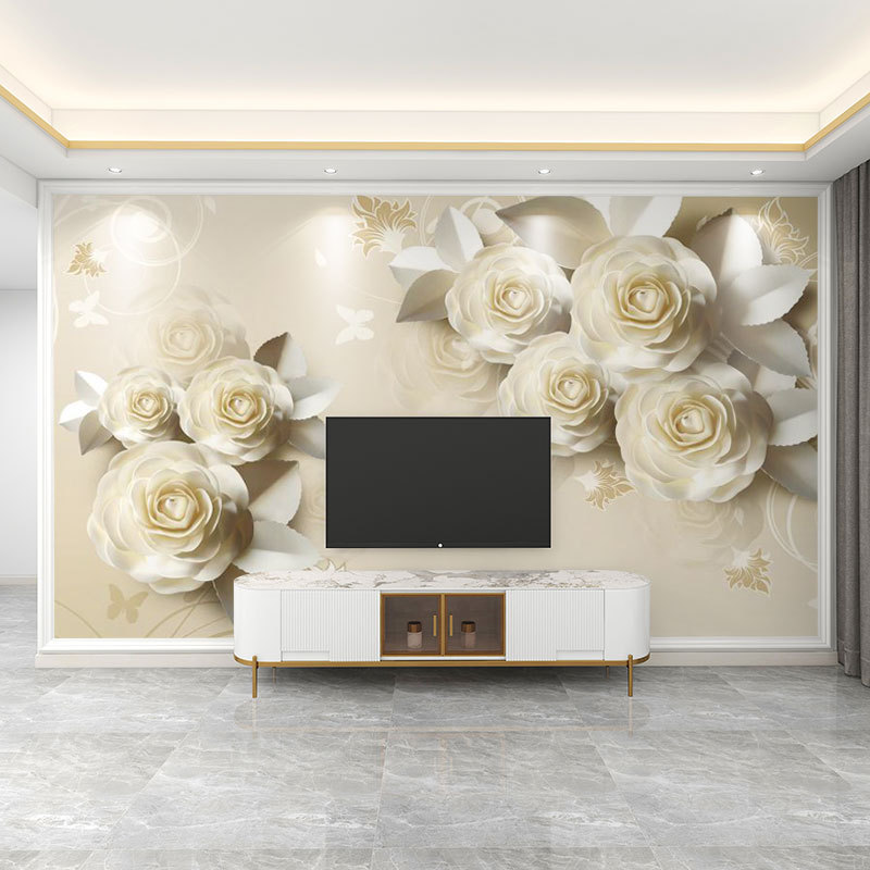 壁紙 3D 立体レリーフフランス花テレビの背景壁壁紙リビングルームの壁布寝室の壁布壁画|undefined