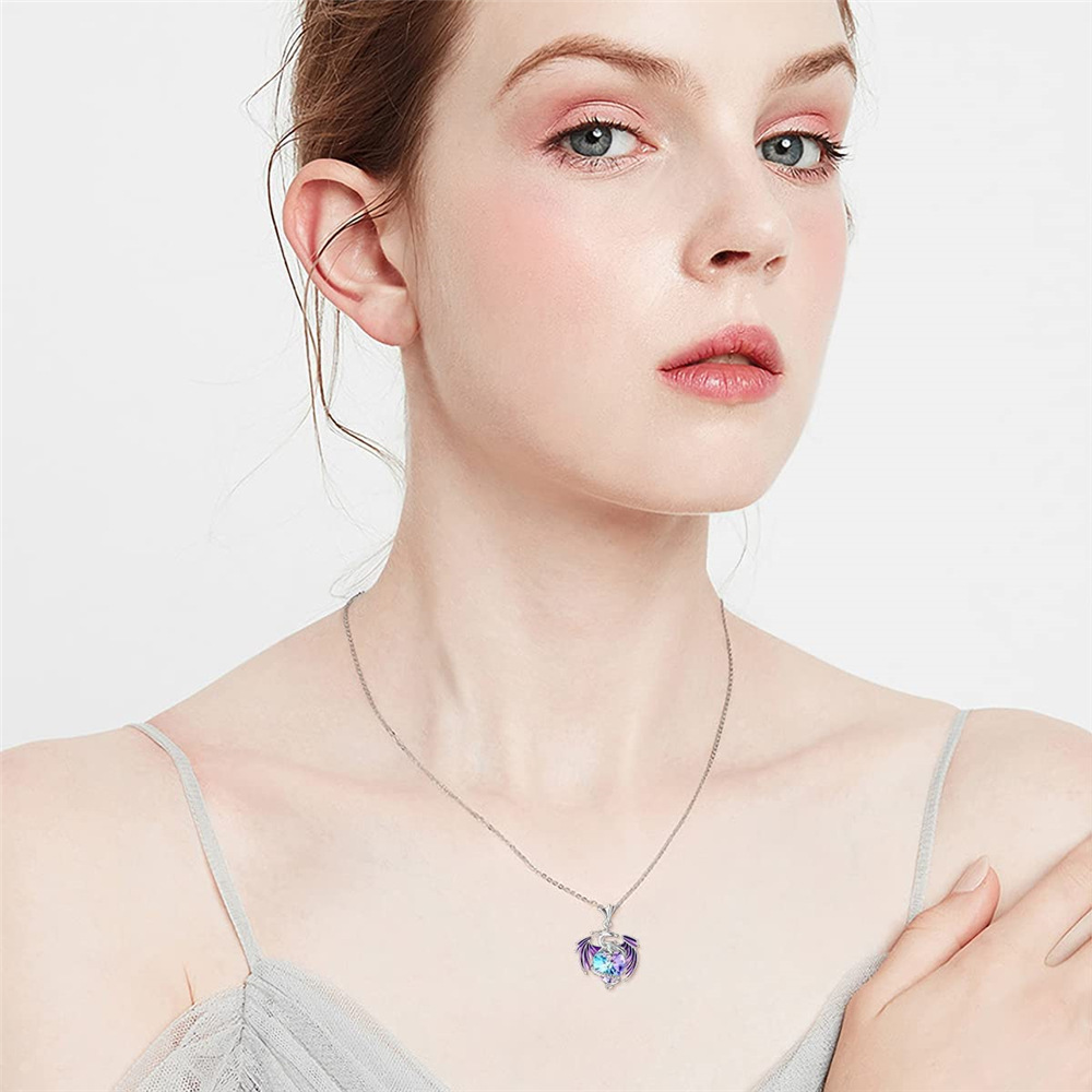 Collana con ciondolo a forma di drago volante in cristallo colorato, alla moda e versatile, gioielli da donna con animali_voghion.com