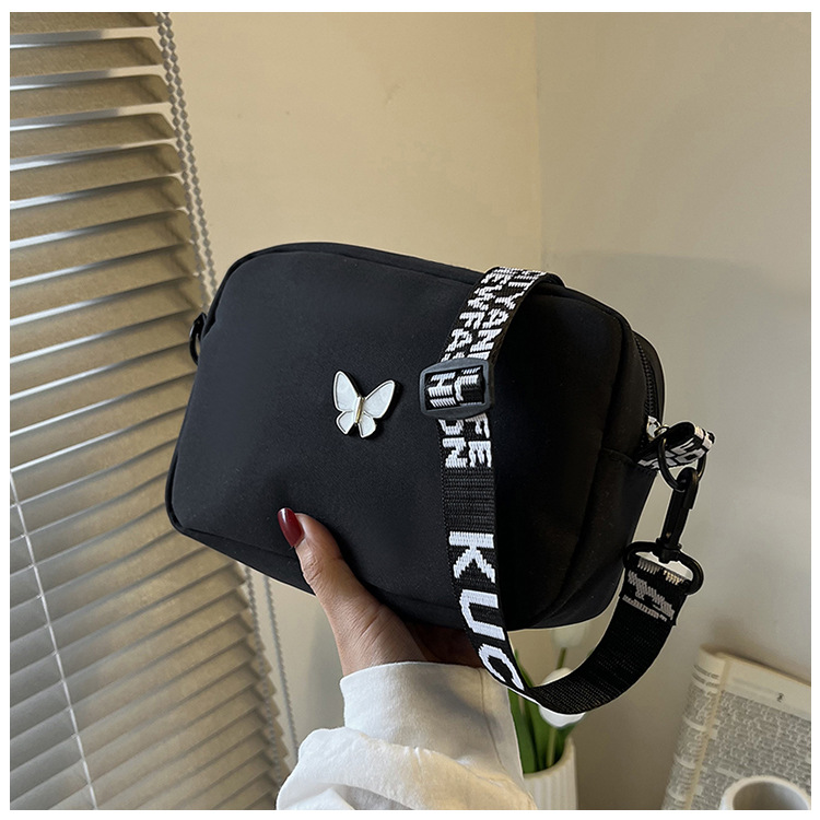 wholesale elegant butterfly simple small bag women's nylon cloth wide shoulder strap underarm bag casual shoulder solid color crossbody bag undefined