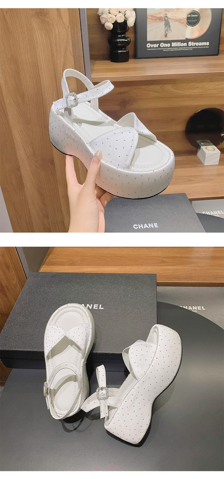 Sandal cao gót nữ đế dày hở mũi kiểu Pháp đính đá phong cách thơm nhỏ quai ngang La Mã gót nhọn — Màu đen, Màu trắng be, Màu mơ chi tiết 8
