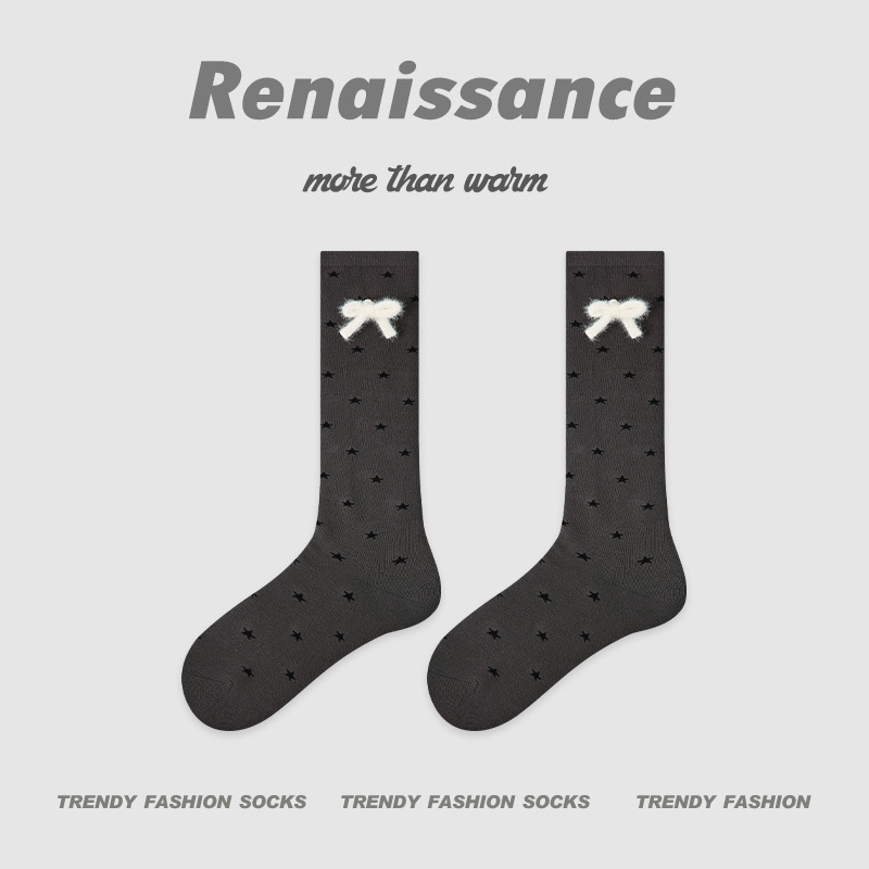 Renaissance秋冬新款中筒袜假两件堆堆袜拼色学院风ins潮袜子女|undefined