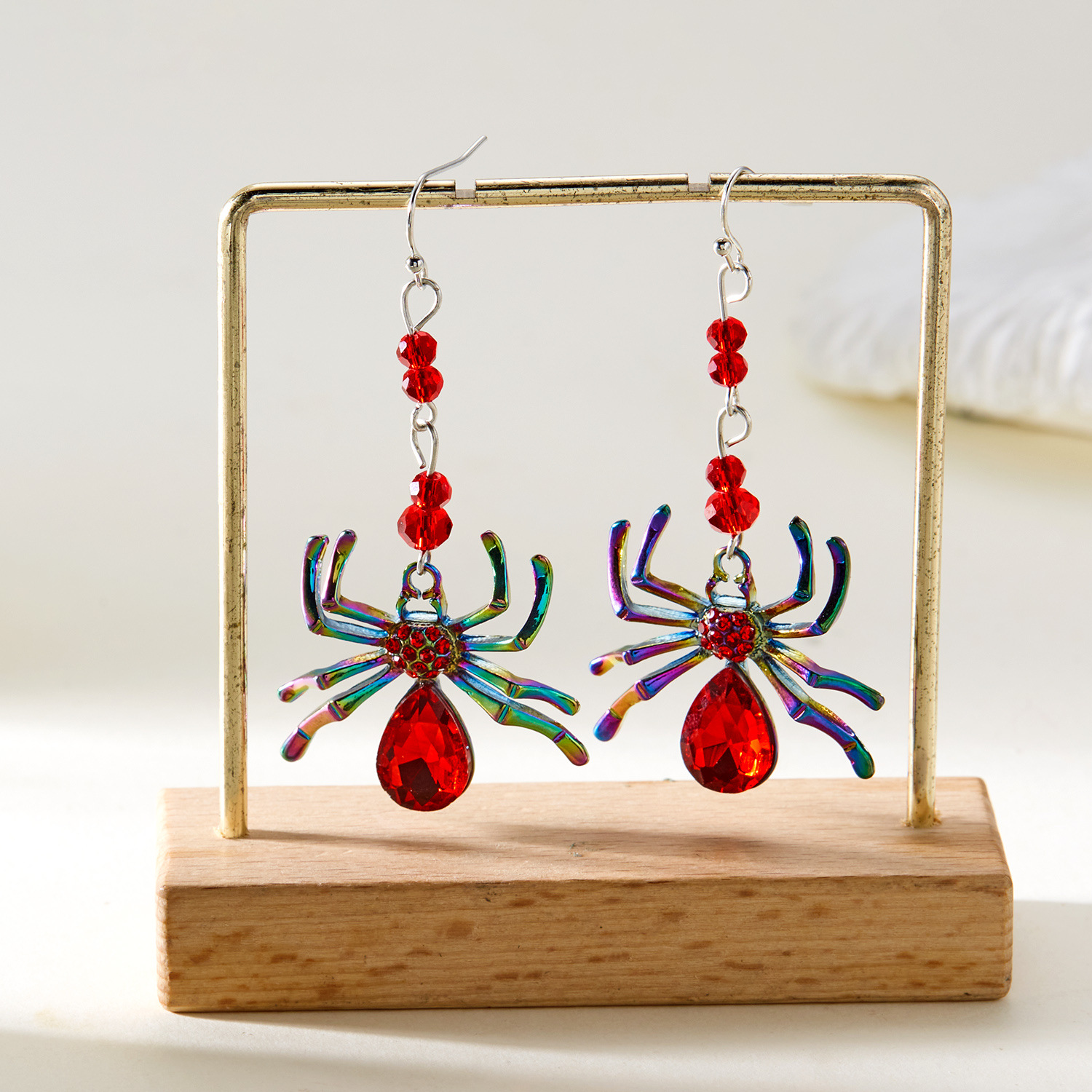 Subtle exaggerated Halloween diamond studded spide, punk style, versatile, colorful and quirky tassel earrings_voghion.com