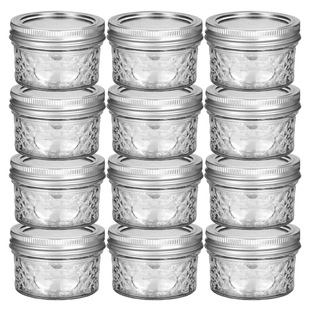 Cross Border Mason Jar 4oz Diamond Clear Glass Jam Sealed Jar Amazon Oatmeal Breakfast Cup Glass Bottle