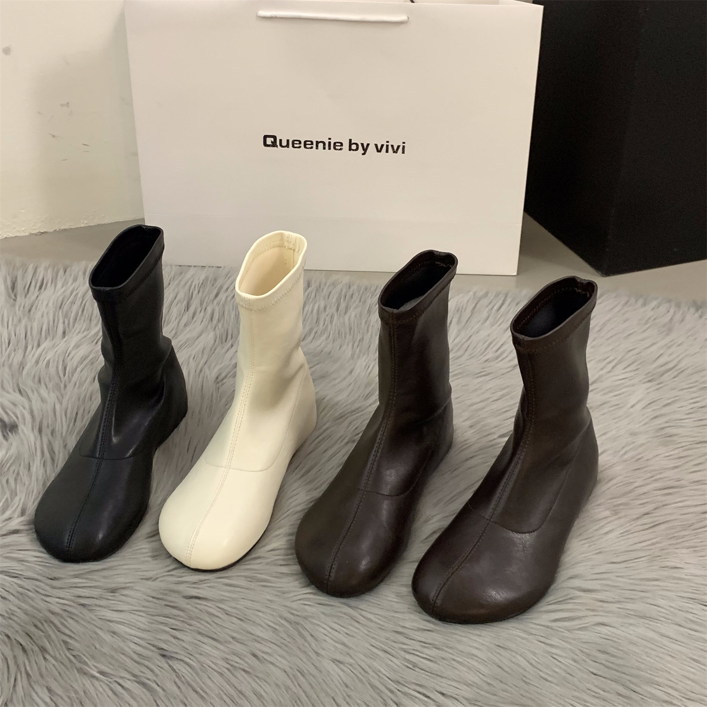 2025 Autumn and Winter Inner Heightening White French Small Nude Boots Women's Boots Big Toe Boots Brown Slim Boots Short Boots