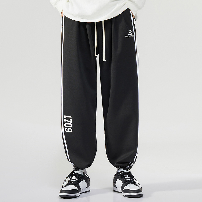 XL-7XL大码抽绳休闲裤男宽松加大加肥侧边条纹卫裤男生美式垂感