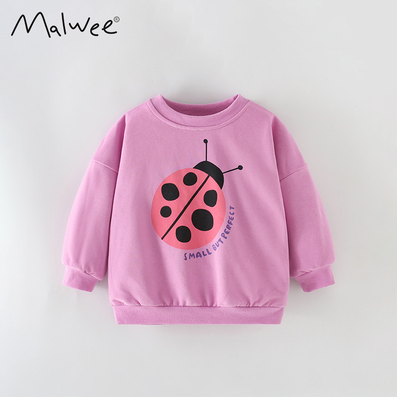 Malwee children's sweatshirt, new autumn style, European and American style, casual round neck, long sleeve, fashionable top for toddlers and little girls.