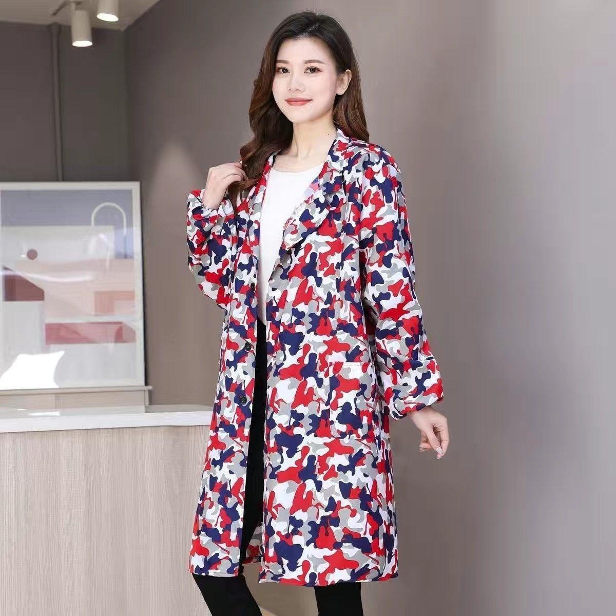 내마모성이 뛰어난 싱글 코트 - 레드 카무플라주(새 업그레이드) 신축성 있는 커프스