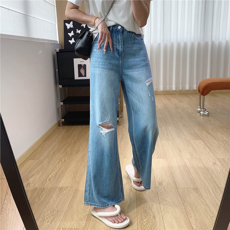 Cool Lyocell! Ultra-Thin High-Waisted Slimming Drapey Ripped Jeans for Women, Summer Thin Style, Petite Wide-Leg Pants Cool Lyocell! Ultra-Thin High-Waisted Slimming Drapey Ripped Jeans for Women, Summer Thin Style, Petite Wide-Leg Pants