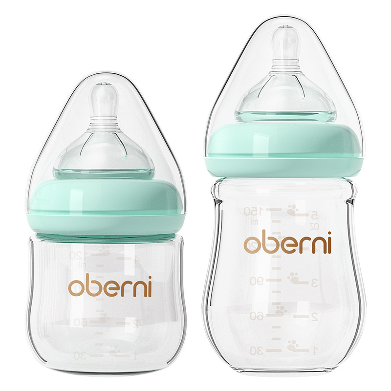 Oboni 150ML biberón de vidrio para recién nacidos de gran calibre, antiasfixia y antiflatulencia, biberón para bebés 0-6 meses