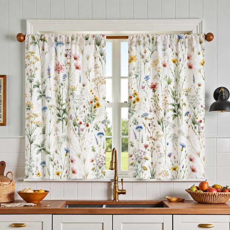 Amazon's best-selling kitchen short curtains, featuring floral and coffee-themed designs, in a European and American farmhouse style, suitable for kitchen use as half-length curtains or rod-mounted kitchen curtains Amazon's best-selling kitchen short curtains, featuring floral and coffee-themed designs, in a European and American farmhouse style, suitable for kitchen use as half-length curtains or rod-mounted kitchen curtains