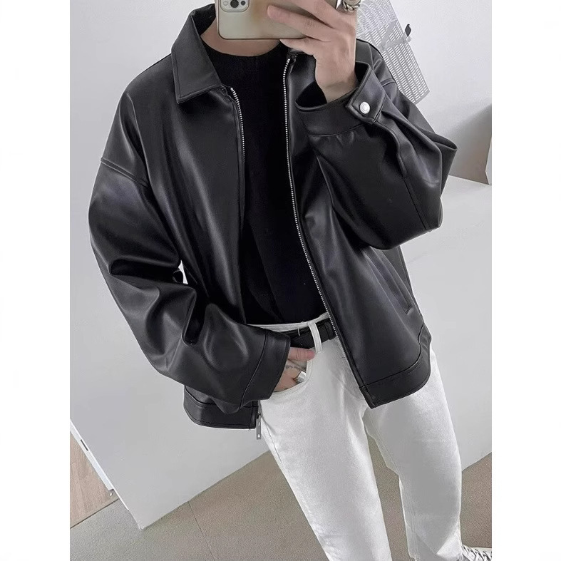 皮衣外套男皮夹克机车服休闲潮痞帅美式复古春秋黑色PU男皮褂衣服