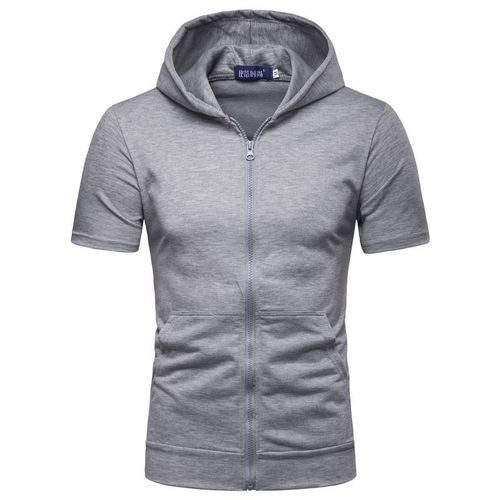 Zip-up Hat Opening Short Sleeve T-shirt Men's Hooded Sweatshirt Long Sleeve Top Short Clothing Summer Short