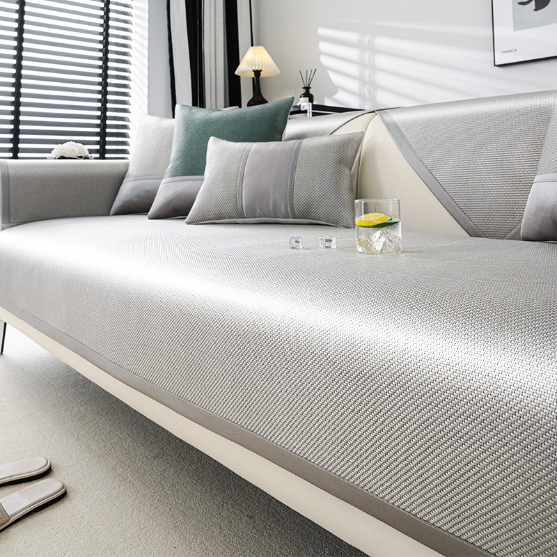 Nuevo cojín de sofá de seda de hielo, cojín fresco de verano de lujo ligero, cubierta de sofá de cuero antideslizante, cubierta de tela, cojín de alfombra de ratán de hielo fresco