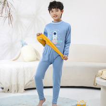 秋冬青少年加绒加厚打底内衣中大男童中领保暖套装卡通家居服睡衣