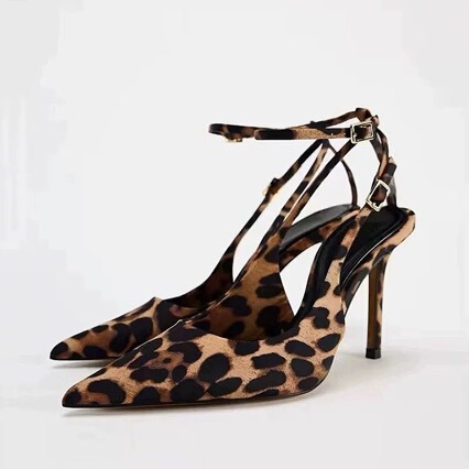 Leopard Print Closed-Toe High Heels for Women, 2025 Spring/Summer New Style, Single Strap, Thin Heel, Elegant and Sexy Sandals for Women