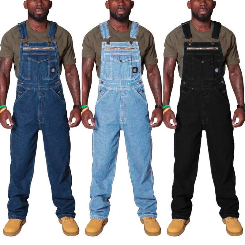 Wish European and American Men's Ripped Denim Overalls with Suspenders